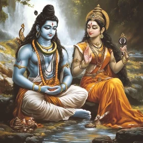 Hindu Gods by Waterfall