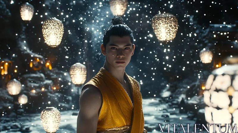 Golden Garment Man with Lanterns