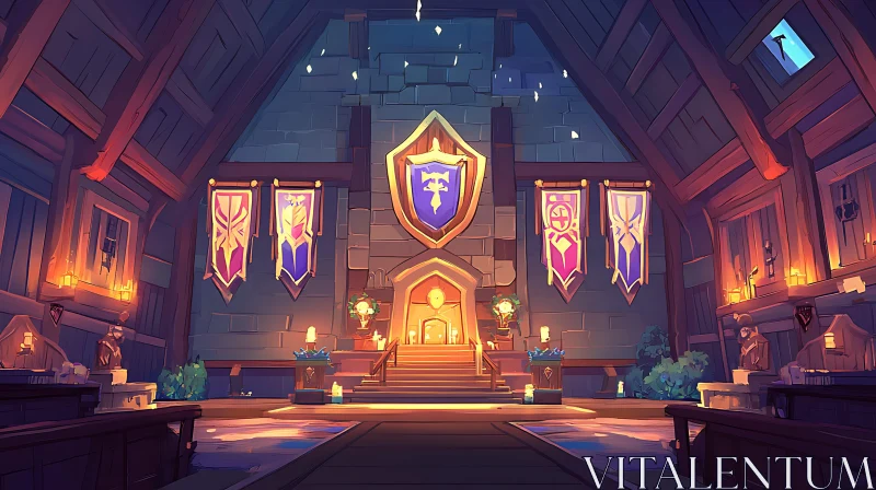 Illustrated Medieval Hall with Banners