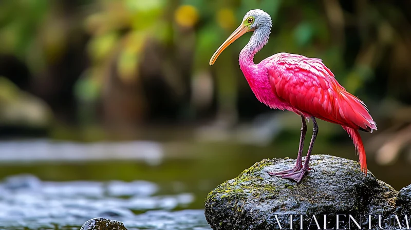 Elegant Scarlet Ibis on Waterside Rock