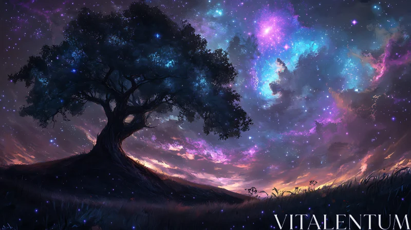 Starry Night Tree Landscape
