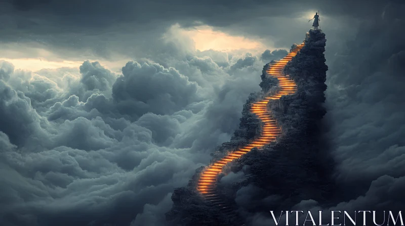 AI ART Glowing Steps to Mountain Top
