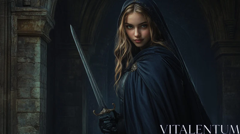 Mysterious Woman Holding Sword