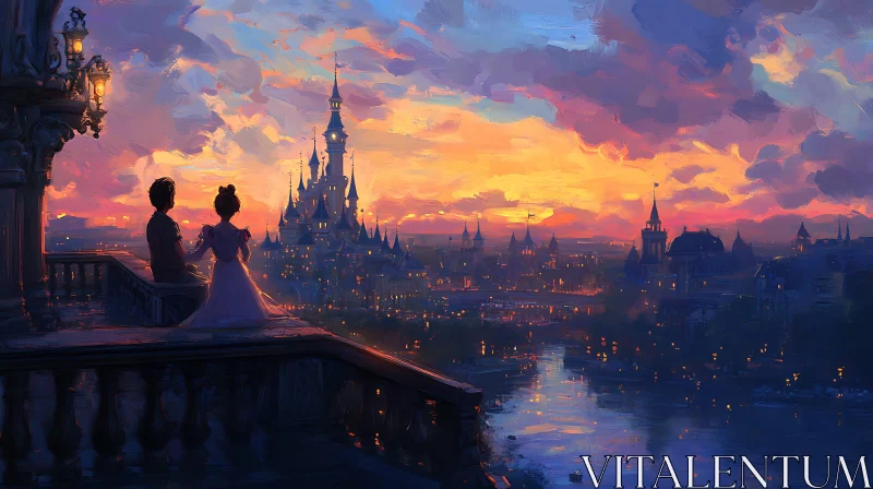 Couple Gazing at Castle Cityscape