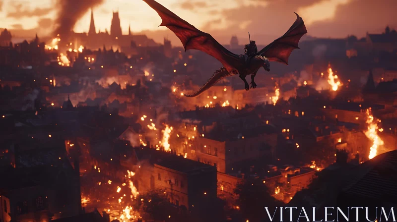 Inferno Flight Over Burning City