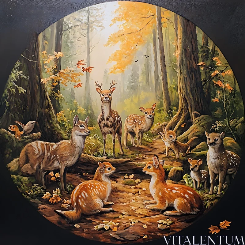 Deer Gathering in the Woods