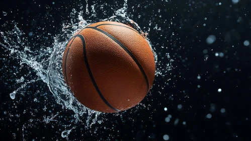 Suspended Basketball with Water Burst