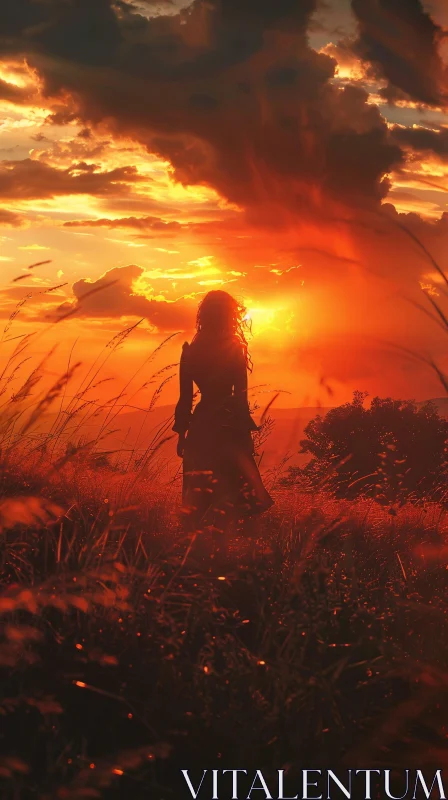 Woman in Field at Sunset