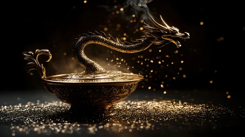 Ornate Dragon Sculpture with Smoke