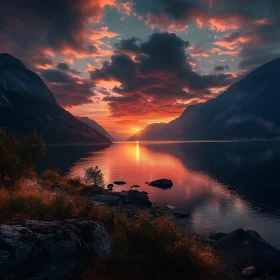 Sunset Reflection on Mountain Lake