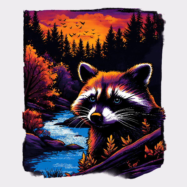 Serene Raccoon and Sunset T-Shirt Art