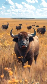 Herd of Buffalo in Serene Landscape