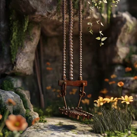 Forgotten Swing Among Flowers
