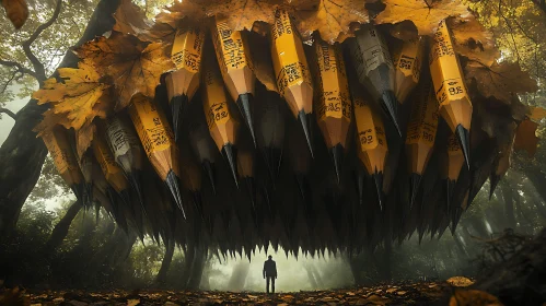 Ominous Pencils in Autumnal Forest