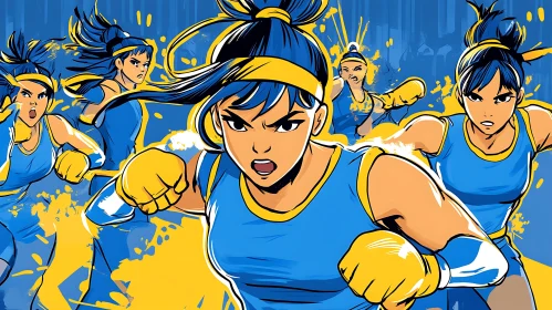 Cartoonish Female Athletes in Action
