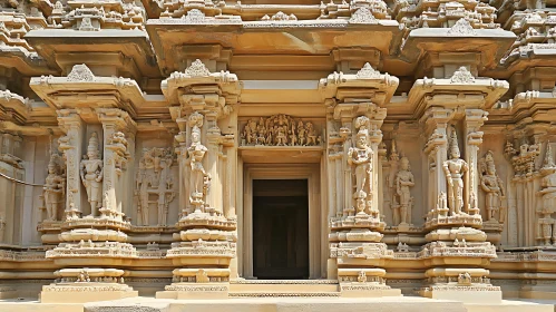 Detailed Temple Facade with Stone Sculptures
