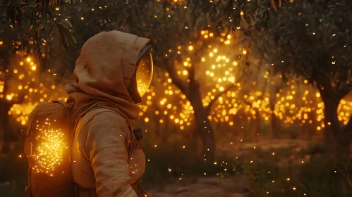 Golden Light Astronaut in the Woods