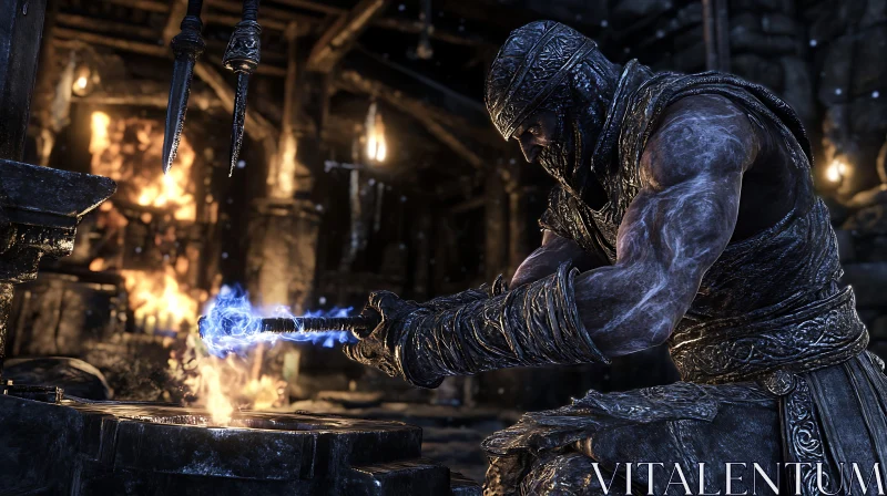 Mystic Blacksmith Crafting Magical Weapon
