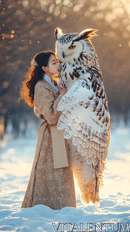 Serene Encounter: Girl with Snowy Owl