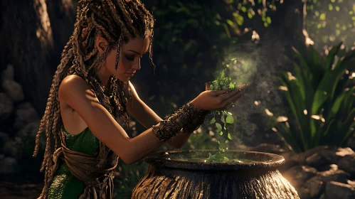 Herbalist Woman Brewing Natural Potion