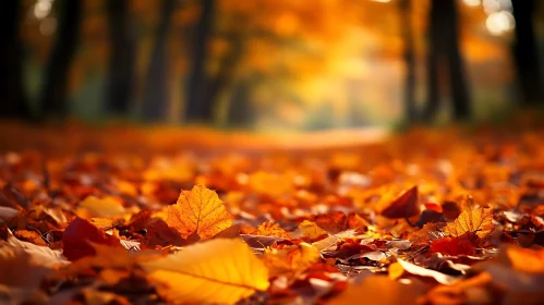 Carpet of Autumn: Golden Leaves in Forest