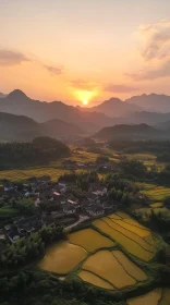 Sunset Over Village and Rice Terraces