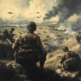 World War II Soldiers Overlooking Battlefield