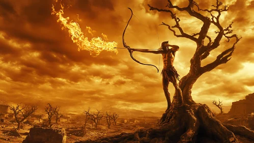 Archer Aiming Fire in the Sky