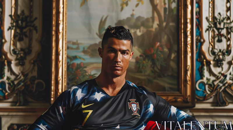 Portrait of Cristiano Ronaldo with Ornate Background AI Image