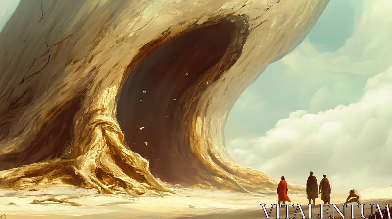 Giant Rock Formation in Arid Desert