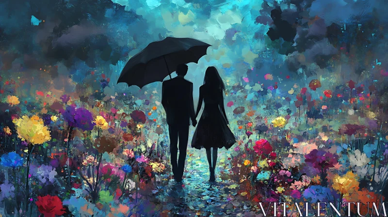 Couple Under Umbrella Art