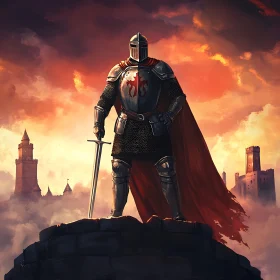 Armored Knight Overlooking Castle Landscape