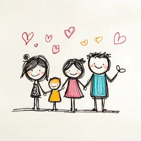 Colorful Family Sketch with Love Symbols
