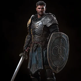 Medieval Warrior in Full Armor Stance