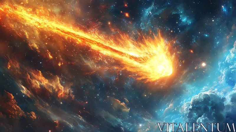 Fiery Comet Amidst Cosmic Clouds