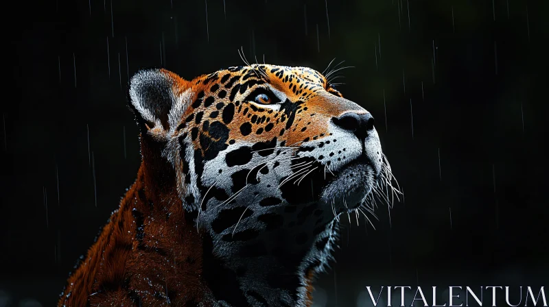 Jaguar Portrait in Rainfall AI Image