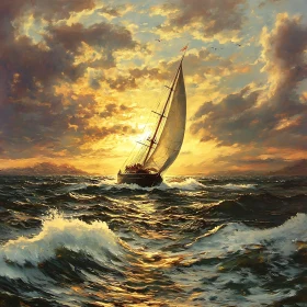 Ocean Sailboat at Sunset