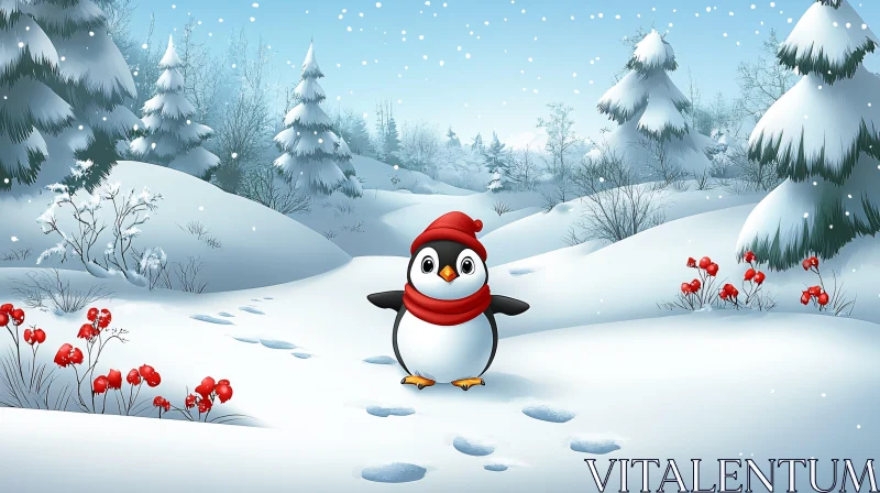 Playful Penguin in Snowy Landscape