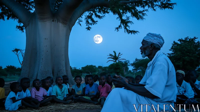 Children's Night Education Under Moonlight
