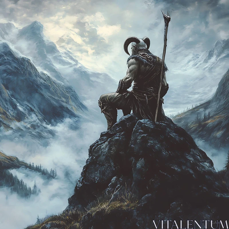 Fantasy Warrior Contemplates Mountain View