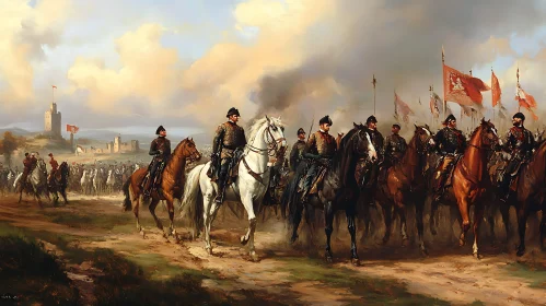 Historical Painting of Cavalrymen on Horses