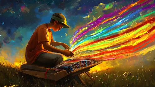 Musical Boy with Rainbow Strings