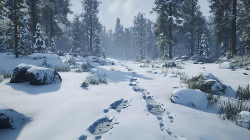 Snowy Forest Trail After Snowfall
