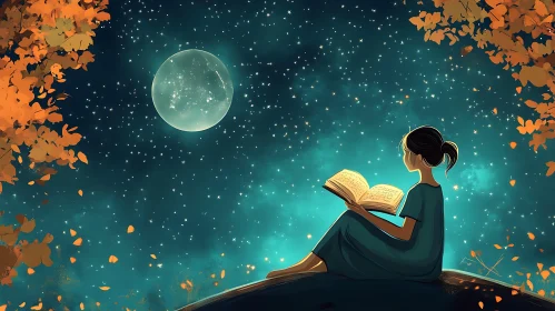 Night Reader with Moon and Stars