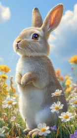 Cute Bunny Amongst Wildflowers