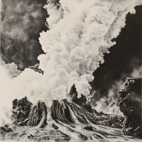 Black and White Volcano Eruption