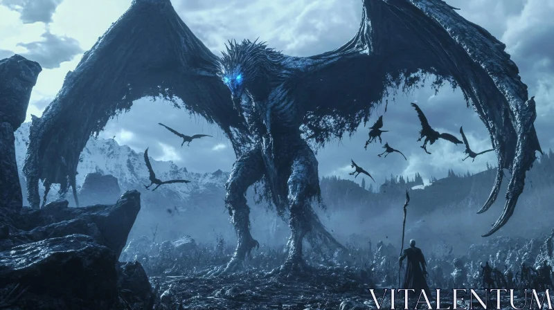 Fantasy Dragon in Desolate Landscape