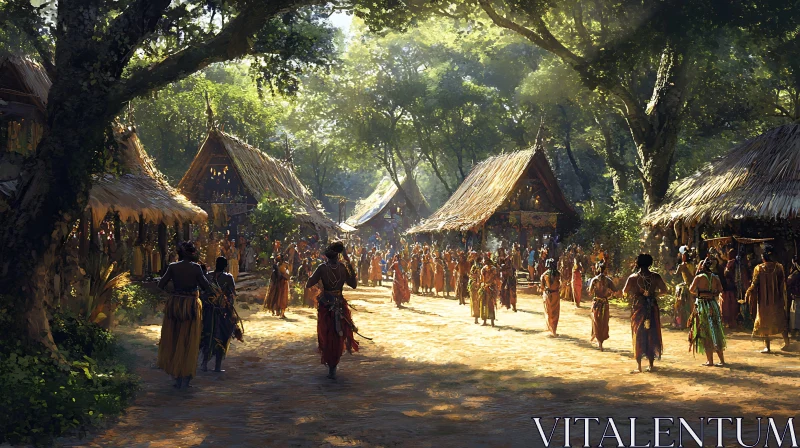 Sunlit Gathering in a Traditional Village AI Image