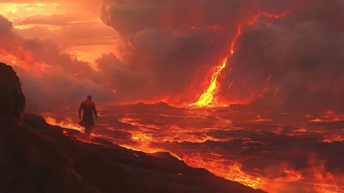 Man Walking Through Lava