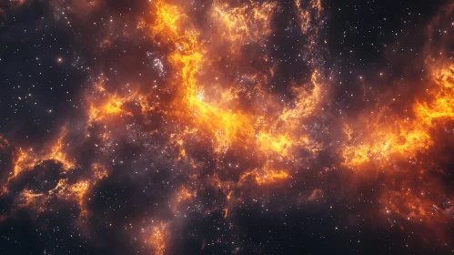 Fiery Nebula in Starry Space